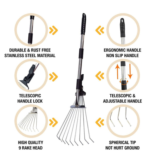 E x pandable Telescopic Garden Rake With Non Stick Handle