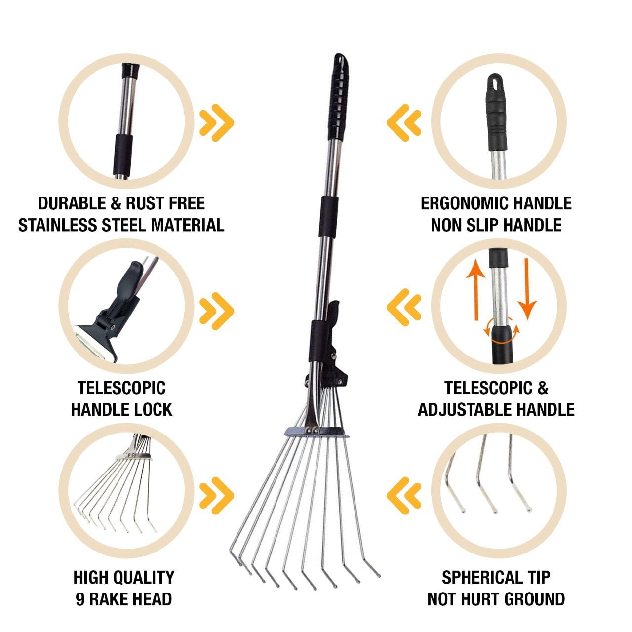 Expandable Telescopic Garden Rake With Non Stick Handle 23cm x 70cm 1113