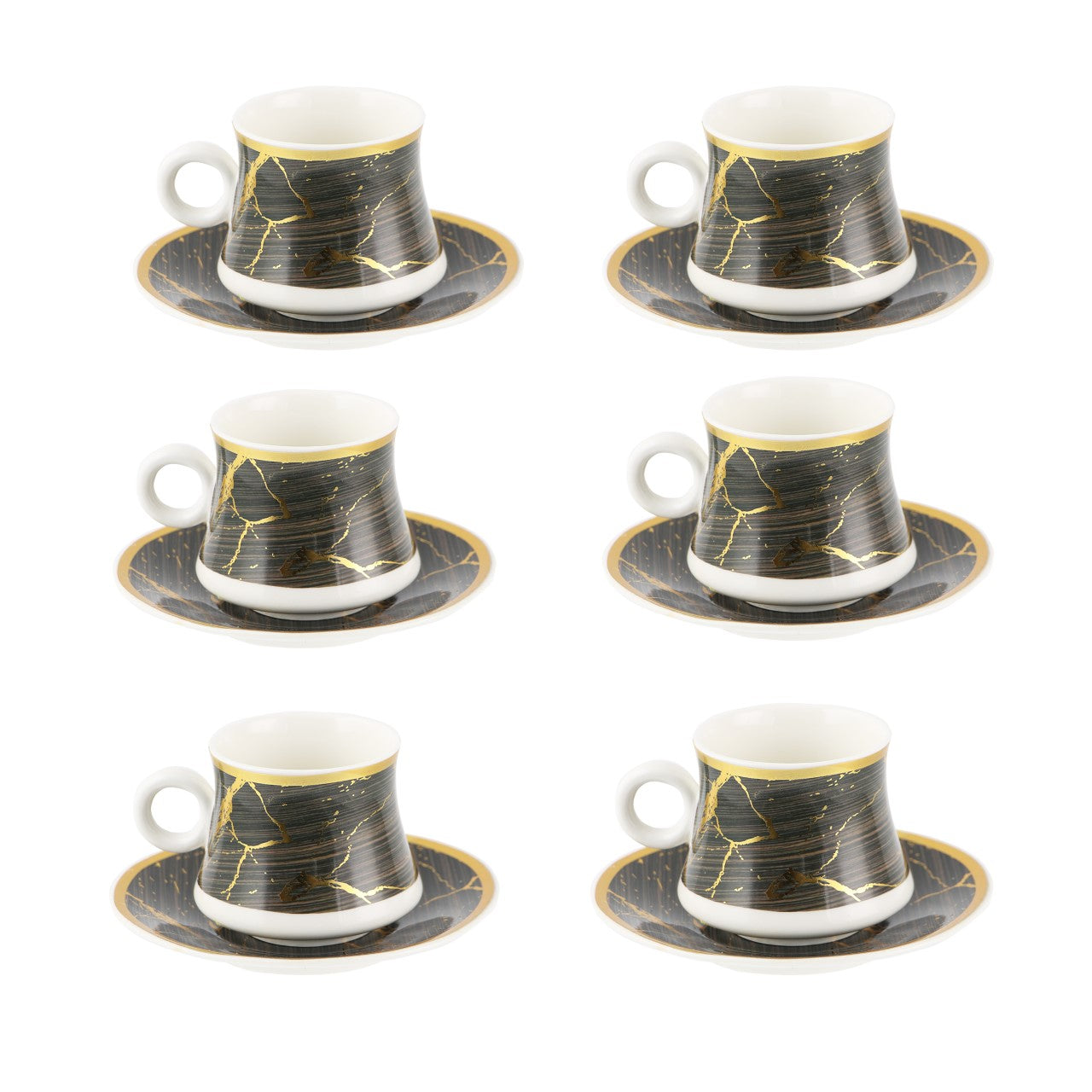 Durane Sylva Tea Set 12pc Black Brown-Gold 200ml 10525