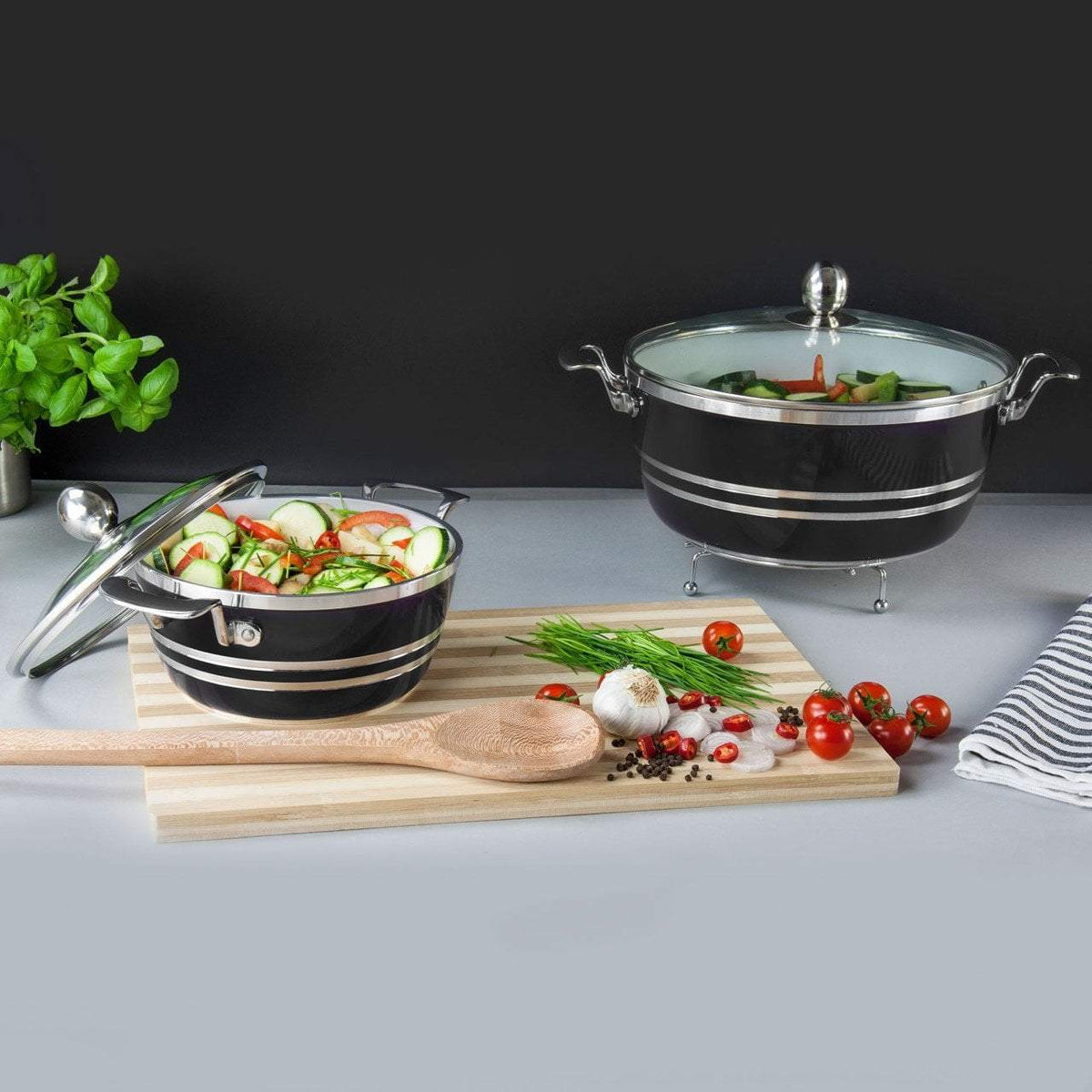Seramiq Metallic Diecast Stockpot Set 5 Piece Ony x