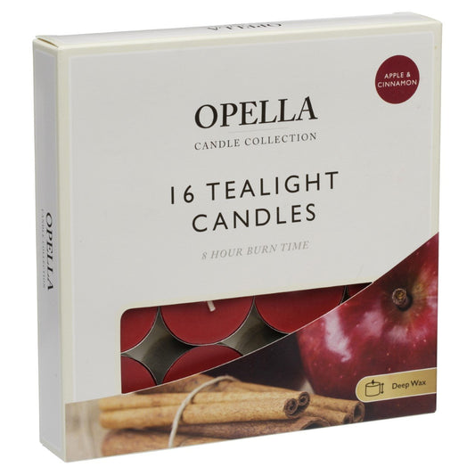 Opella Apple & Cinnamon Scented 16 Pack Tealight Candles - 8 Hour Burn Time