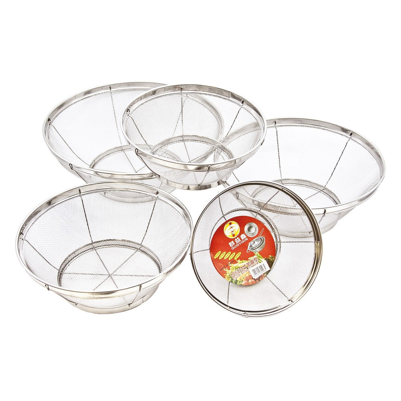 5 Piece Steel Mesh Deep Round Fruit And Vegetable Strainer Drainer Net Baskets 6119