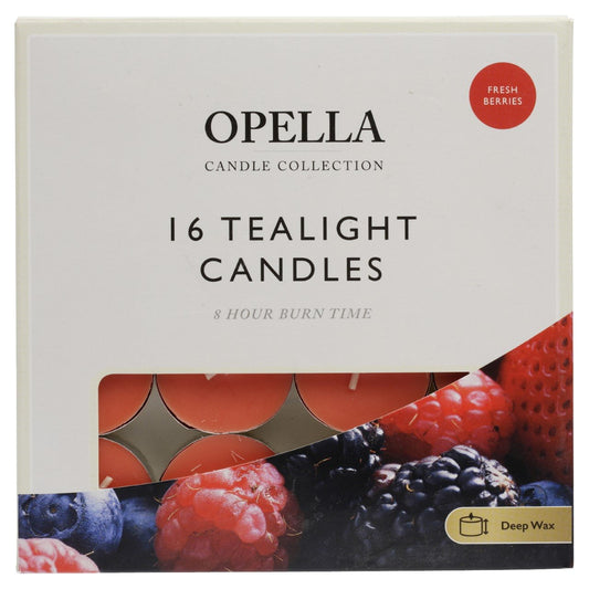 Opella Fresh Berries Scented 16 Pack Tealight Candles - 8 Hour Burn Time