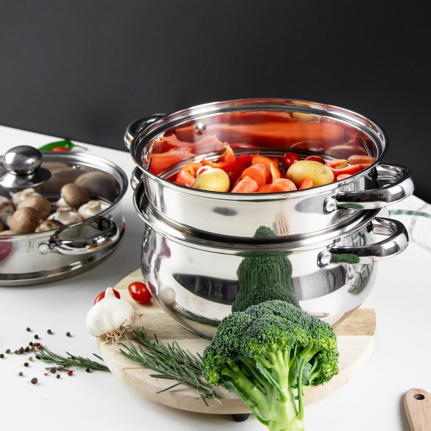 SQ Professional Lustro Stainless Steel Steamer 3 Tier 20 cm 3L 10944