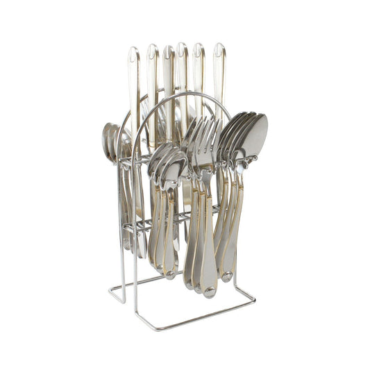 Huayu Stainless Steel Cutlery Set Of 24 Silver With Gold Rim