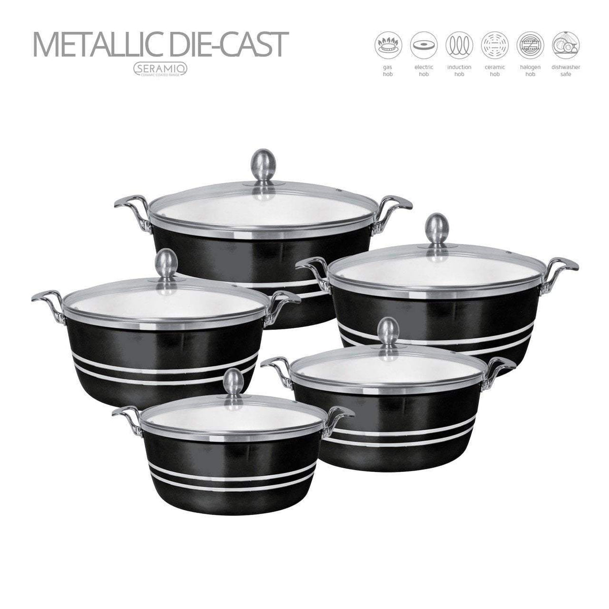 Seramiq Metallic Diecast Stockpot Set 5 Piece Ony x