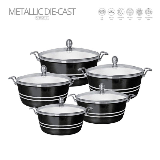 Seramiq Metallic Diecast Stockpot Set 5 Piece Ony x