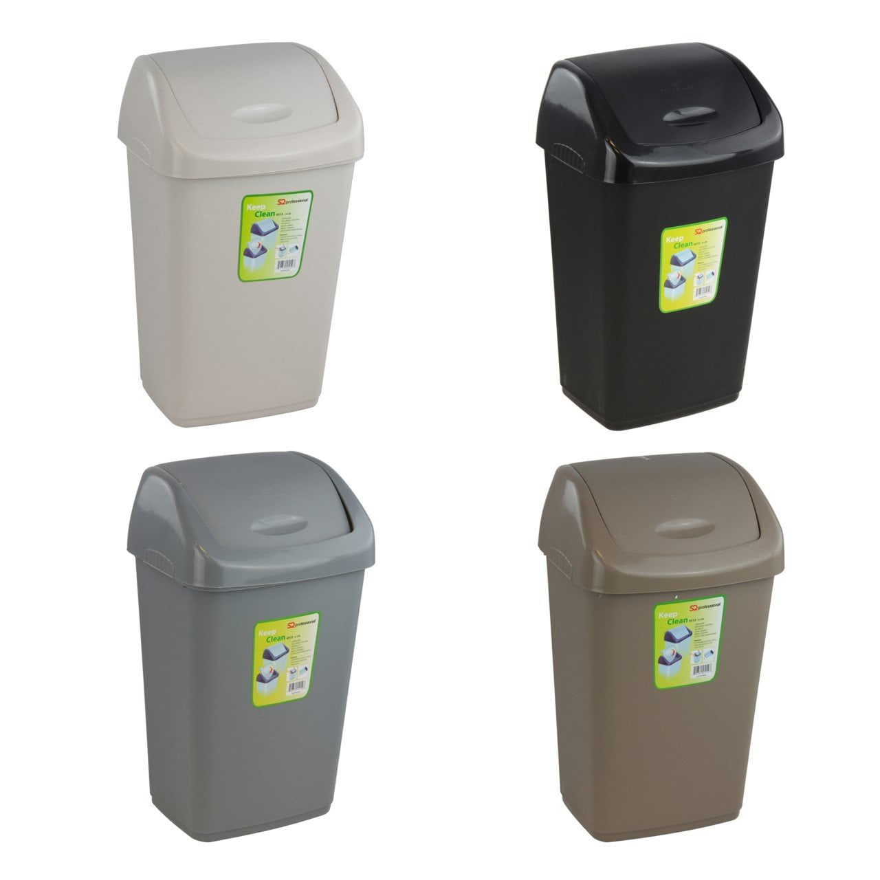 SQ Professional Plastic Swing Bin 50 Litre W 40cm x D 31cm x H 64.5cm Assorted Colours 7560