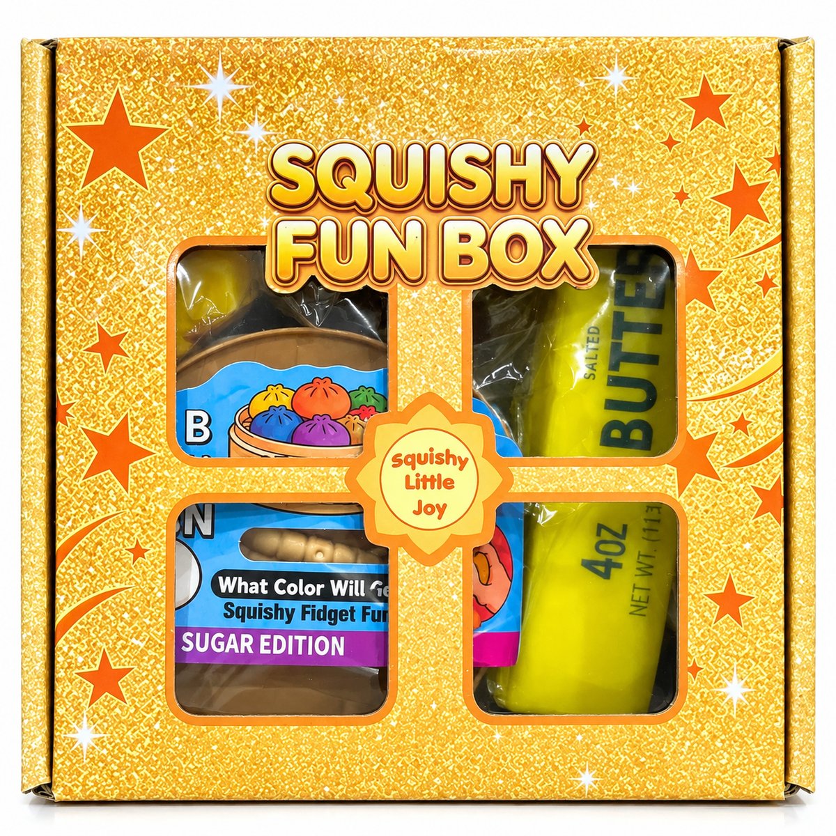 Gold Edition Squishy Fun Box - 4 Piece Squishy Sensory Fidget Toy Box