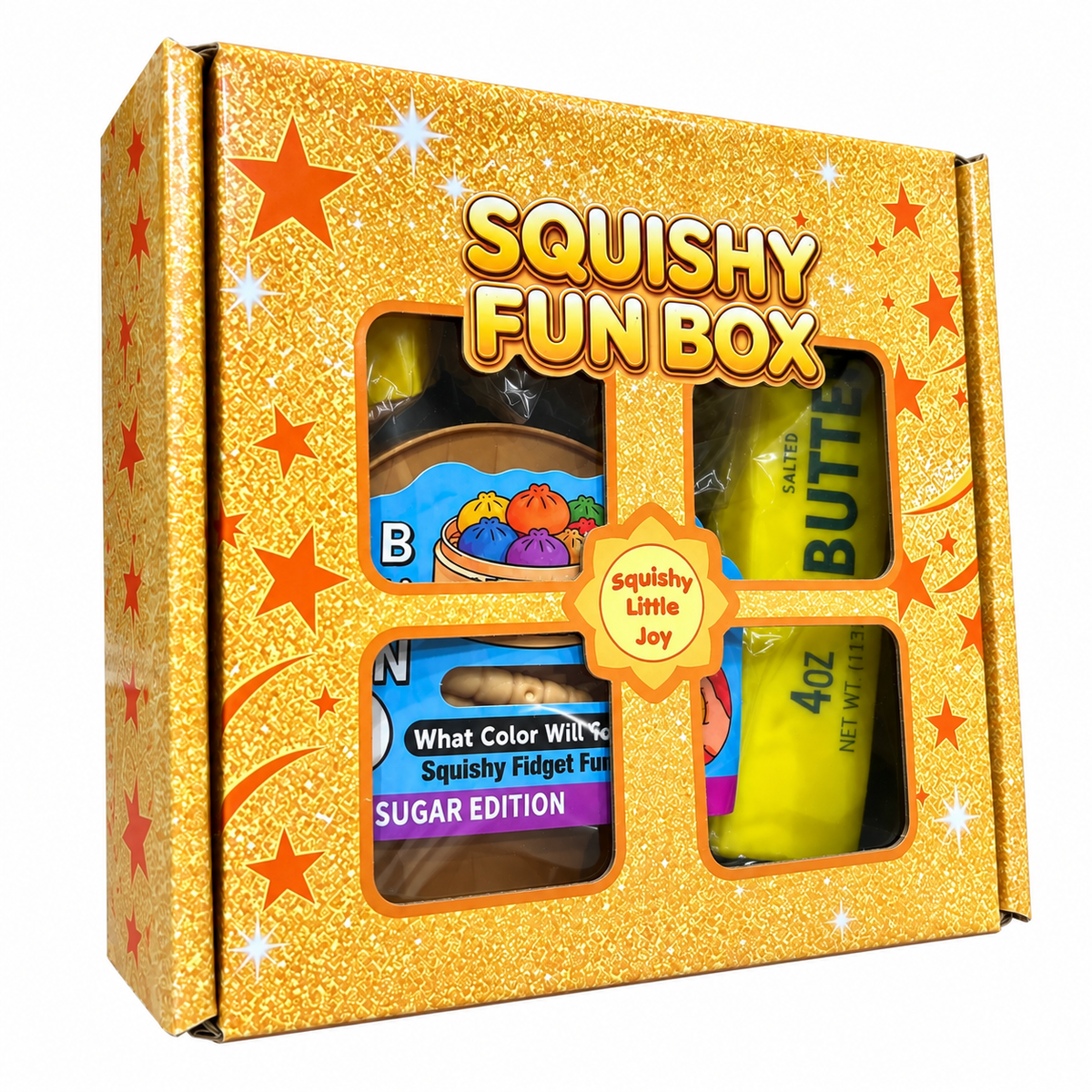 Gold Edition Squishy Fun Box - 4 Piece Squishy Sensory Fidget Toy Box