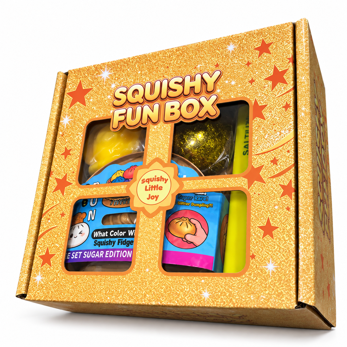 Gold Edition Squishy Fun Box - 4 Piece Squishy Sensory Fidget Toy Box
