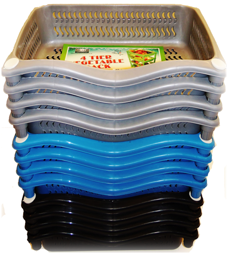 Plastic 4 Tier Rectangular Kitchen Vegetable Storage Rack Assorted Colours H0183