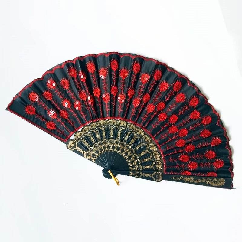 Fancy Mini Chinese Hand Fan Embroidery Sequined Assorted Colours 0917 A