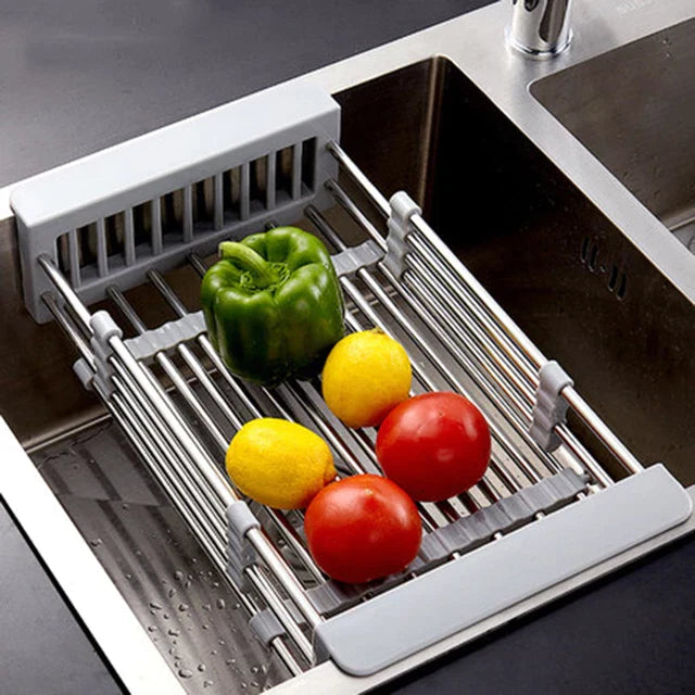 Retractable Drain Rack Plastic Folding Basket Kitchen Home 6662
