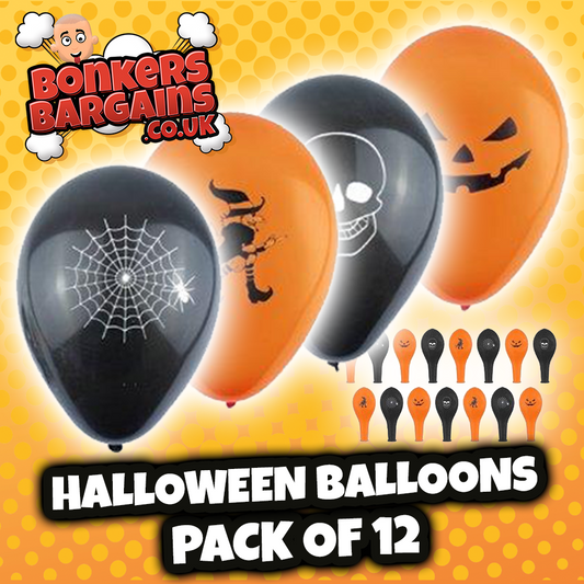 Halloween Balloons Printed Designs Orange And Black - Pack of 12 - 23cm V00652 (Parcel Rate)