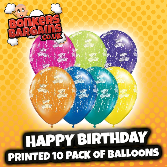 10 Pack Assorted Colour 'Happy Birthday' Printed Party Balloons 5795 (Large Letter Rate)