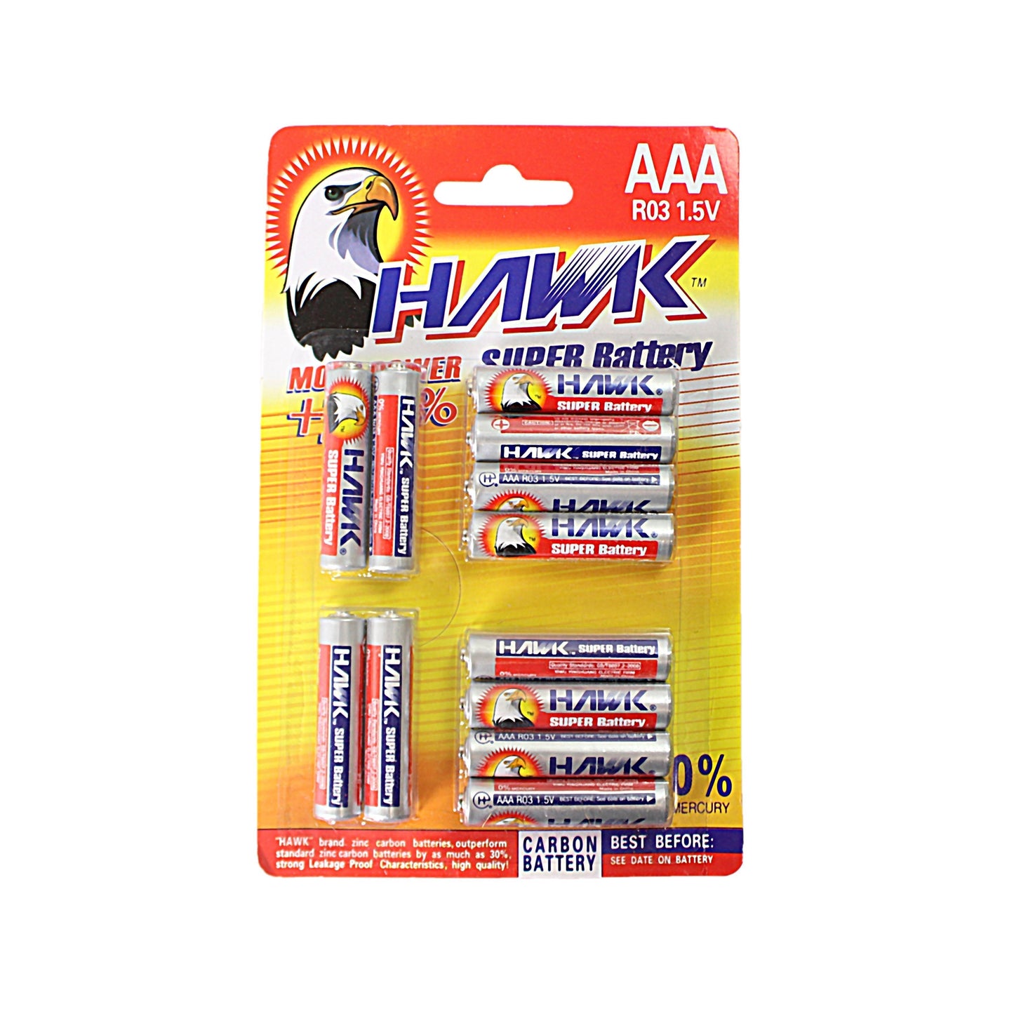12 Pack Hawk Super Battery Aaa 1.5V Carbon Battery