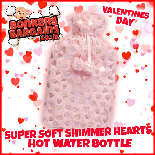 Super Soft Shimmer HeartS Hot Water Bottle - Perfect Valentines Day Gift