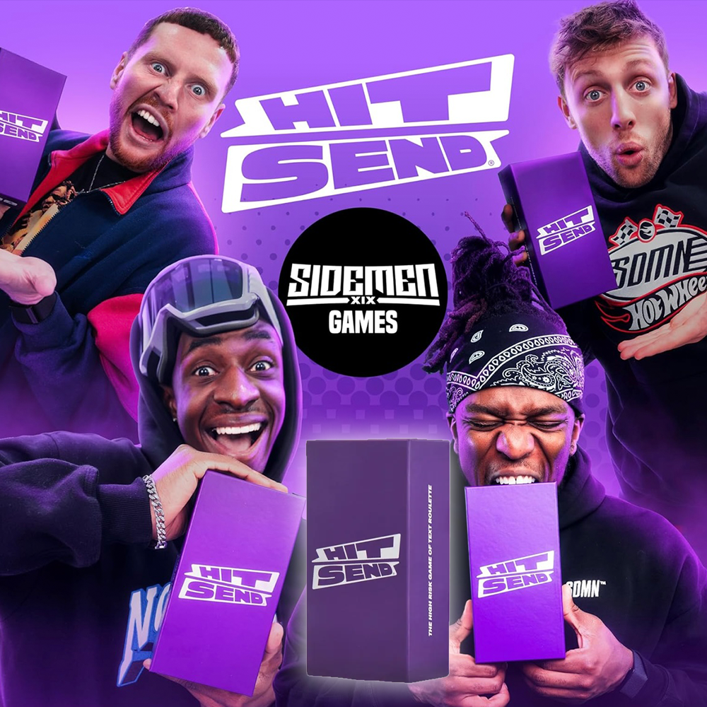 Hit Send Card Game Box Set from KSI & Sidemen, Ultimate Party Game, Challenge Friends with Hilarious Messages, Daring Fun and Unpredictable Outcomes. 300 Cards included