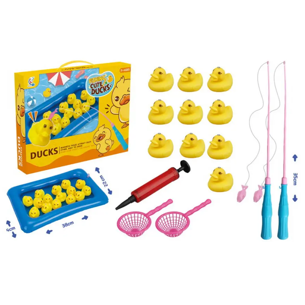 Inflatable Hook A Duck Pond Duck Catching Game Toys with Rods, Inflatable Pool and 10 Ducks
