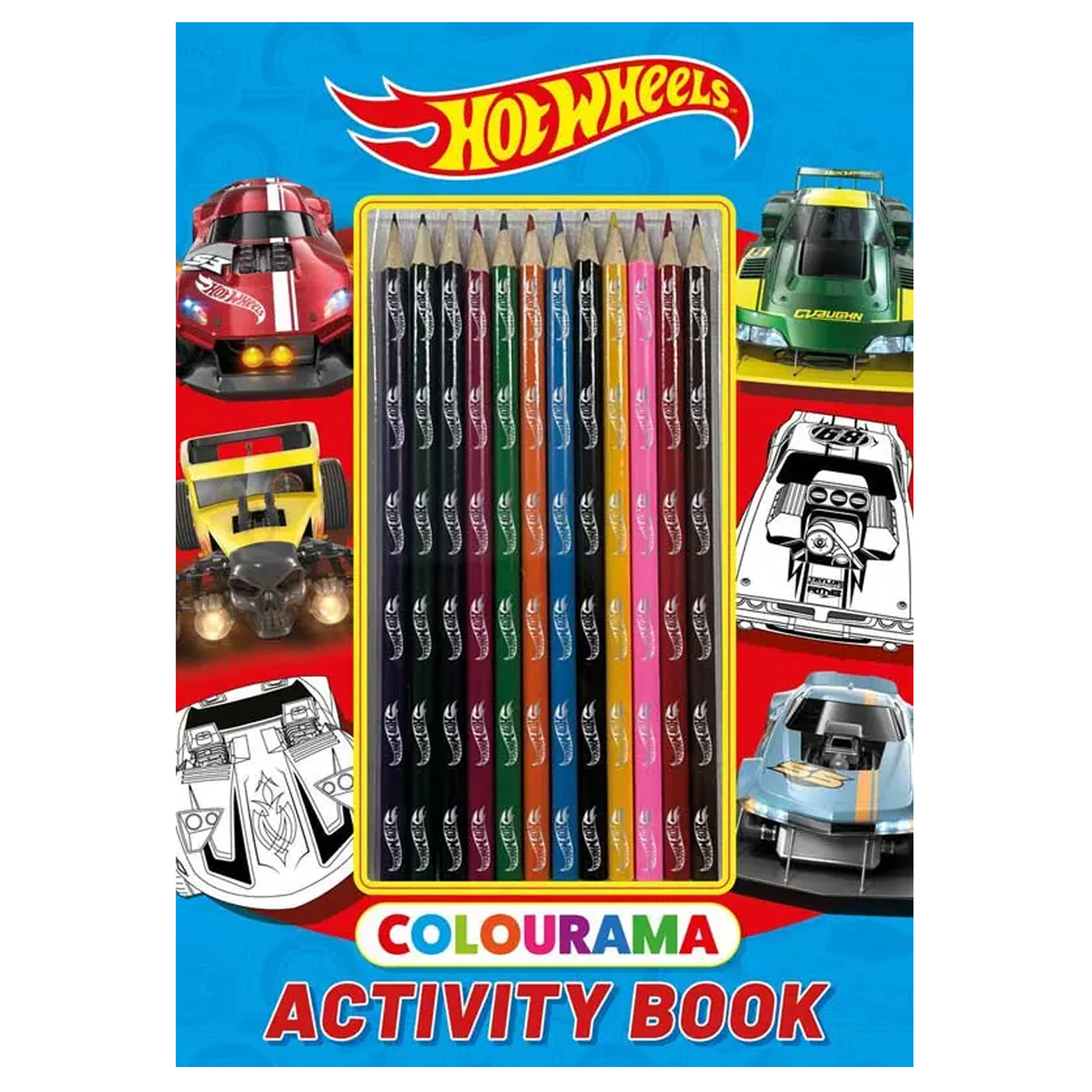 Hot Wheels Colourama Activity Book with 12 Colouring Pencils