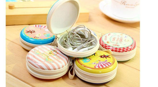 Round Tin Coin Purse / Earphone Pouch Assorted Designs 4495