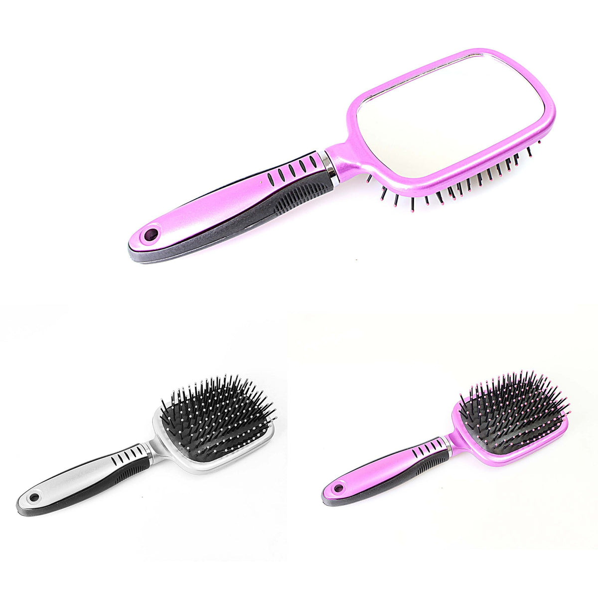 Plastic Hair Brush With Glass Mirror Assorted Colours