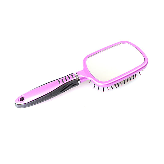 Plastic Hair Brush with Glass Mirror Assorted Colours 2185