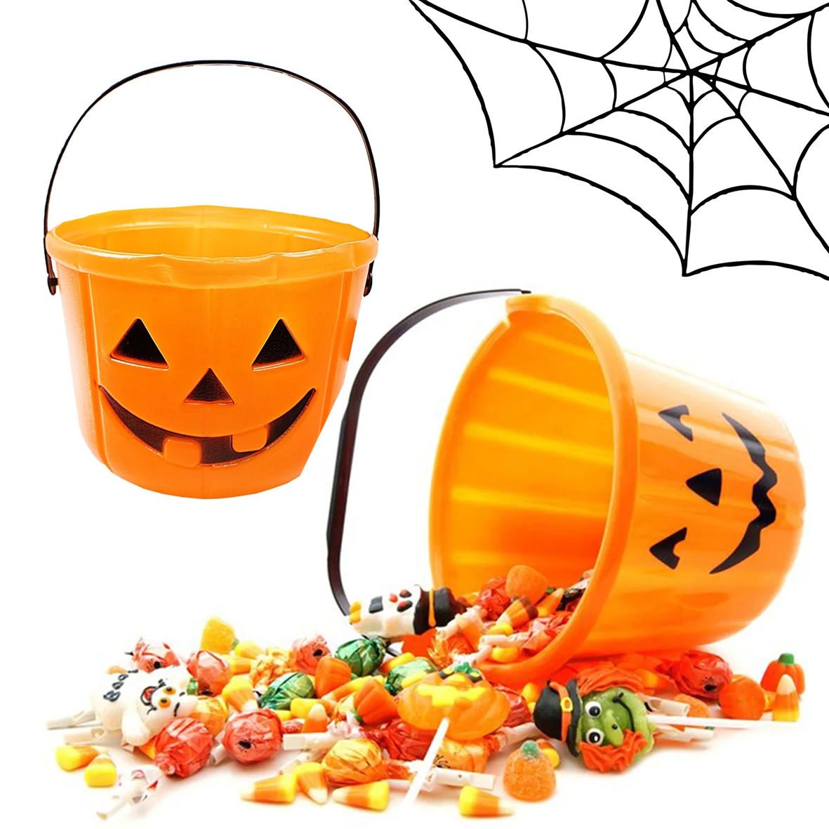 Halloween Children's Trick Or Treat Orange Bucket With Handle