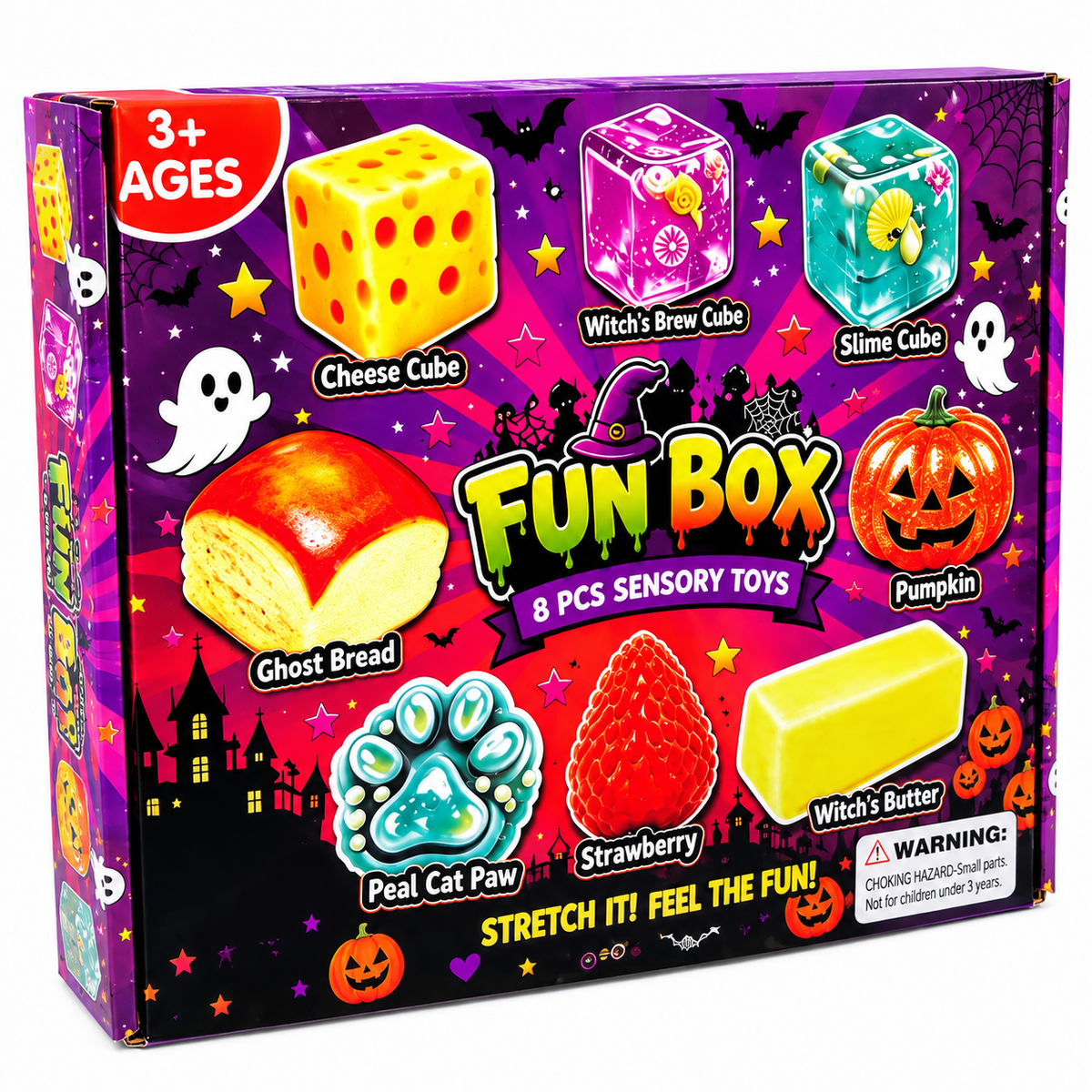 Halloween Style Squishy Fun Box - 8 Piece Fidget Squishy Sensory Squish Toys Inside
