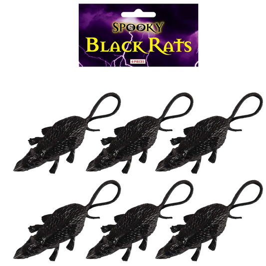 Halloween Jokes and Pranks Festive Fun Black Rats 8cm Pack of 6