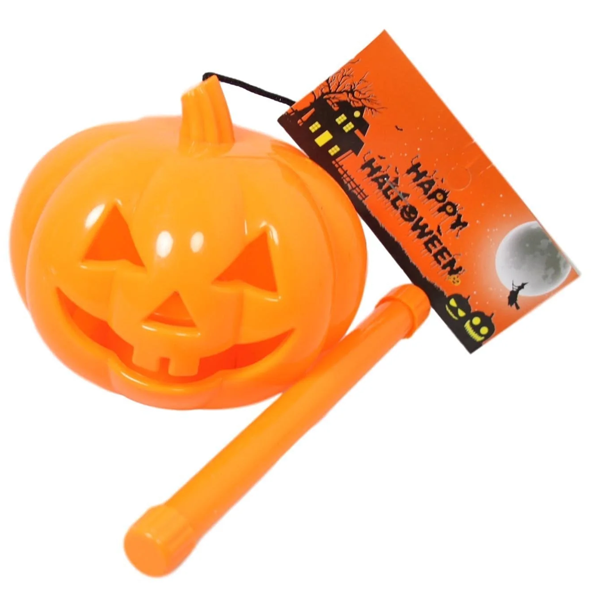 Halloween Light Up Pumpkin With Stick Fun Trick Or Treat Pumpkin 13-15cm