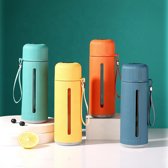Glass / Plastic Water Bottle Flask with Strap 500ml 21 x 7 cm Assorted Colours 7218 A