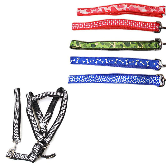 Dog Leash Lead With Harness Printed Design Assorted Designs