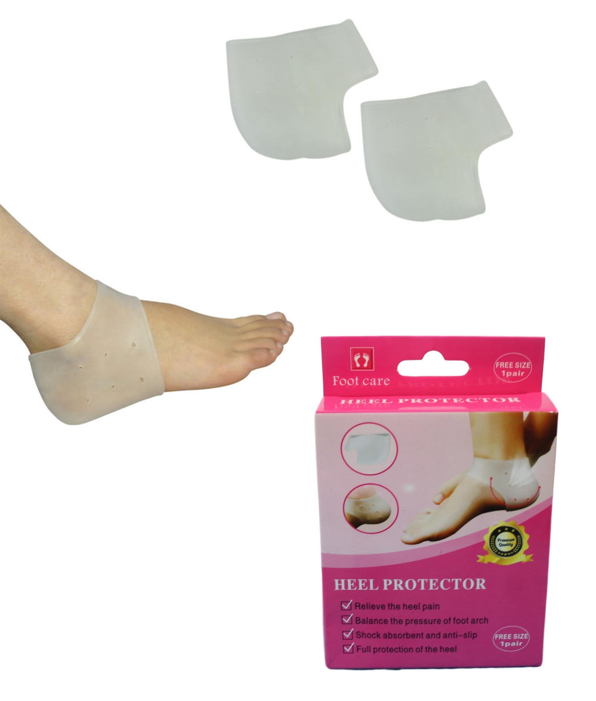 Pair Of Silicone Gel Heel Protector Plantar Fasciitis Pain Relief Cushion Unise x