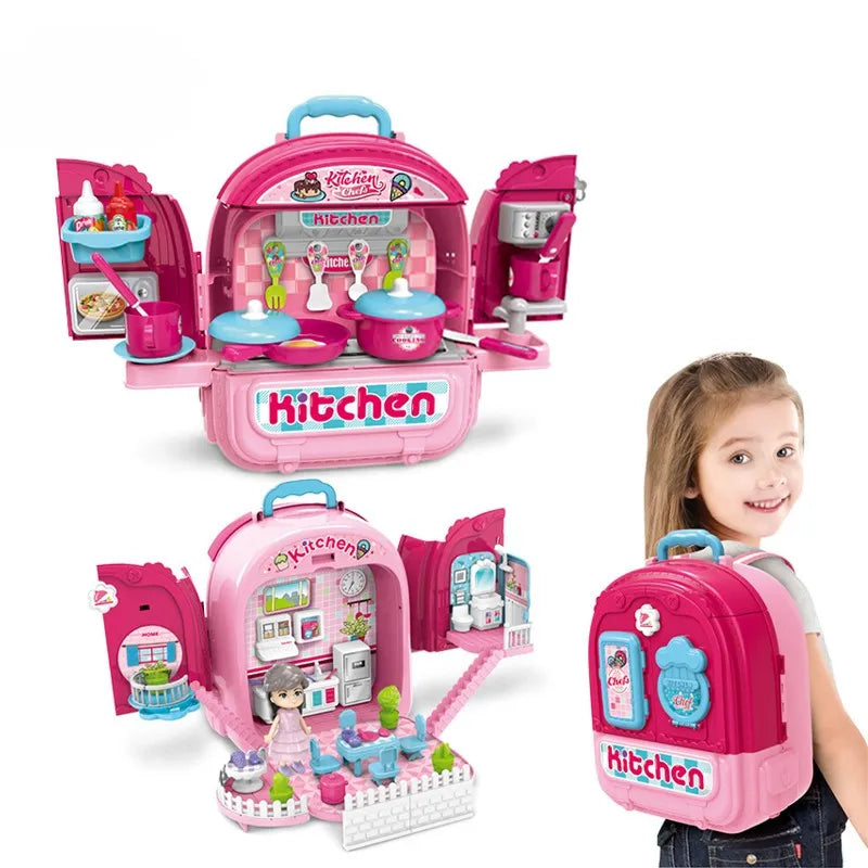 3 in 1 Kitchen Chef PlaySet & Backpack - Pink
