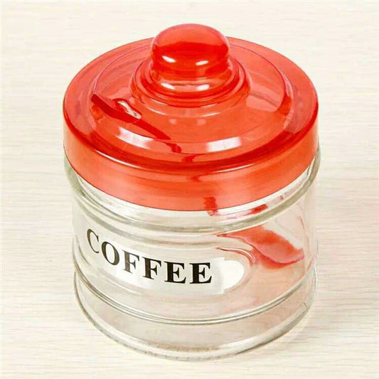 Kitchen Glass Coffee Tea Sugar Storage Jar 8 x 8 cm Assorted Colours 7119