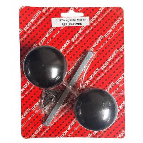 2 1/4" Sprung Mortice Knob Handle Black 1 Pair 7345