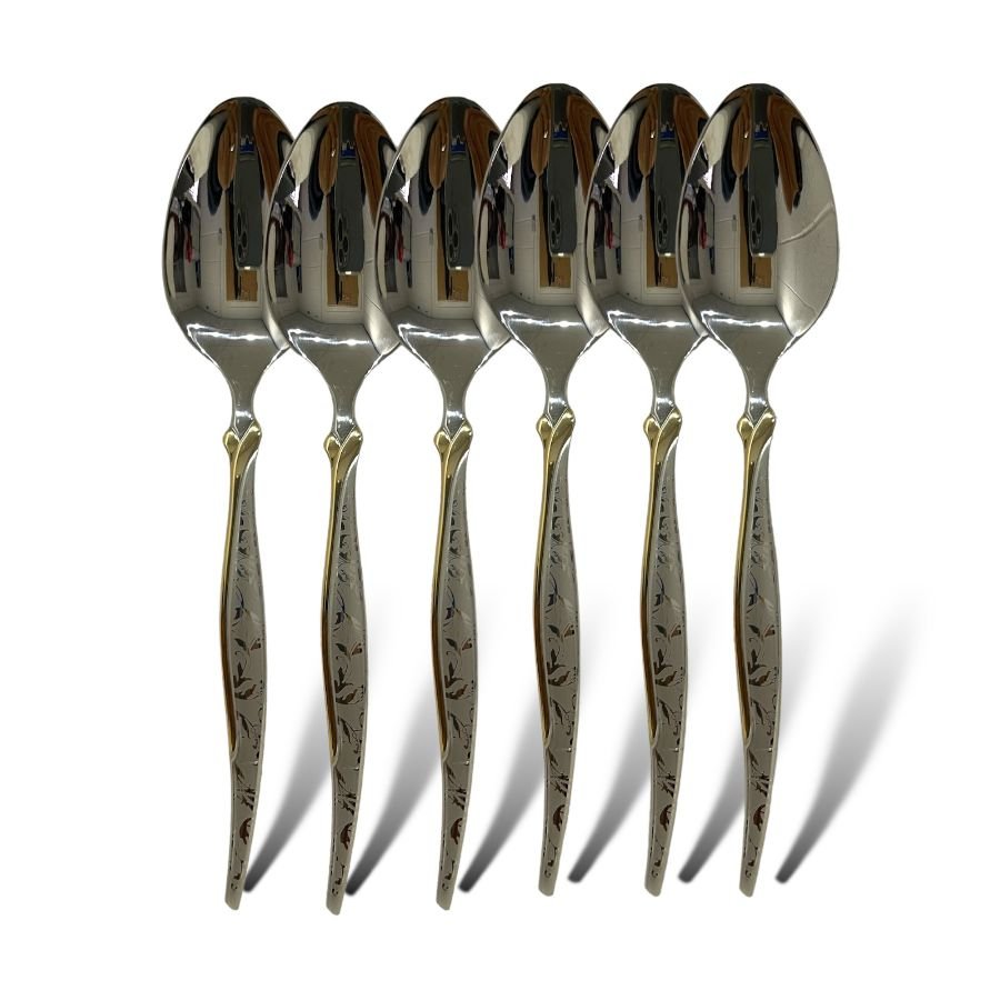 12x Premium Golden Pattern Stainless Steel Table Spoon Set for Home Kitchen & Restaurant Dining Table (Pack of 12)