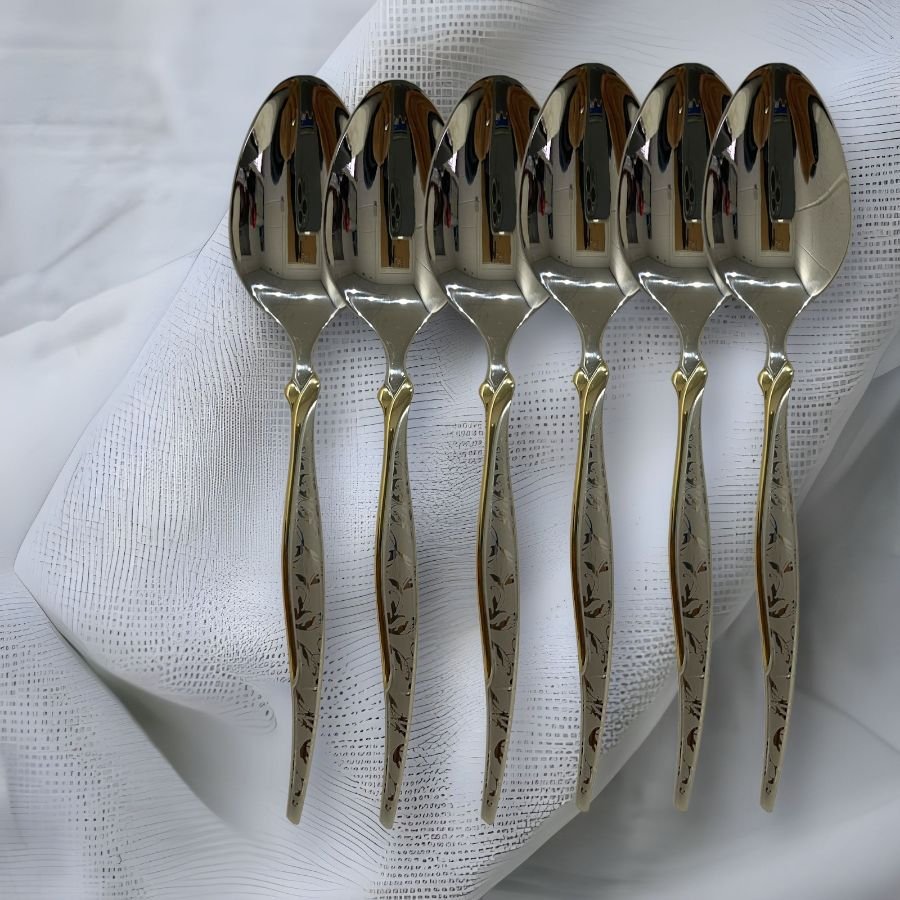 12x Premium Golden Pattern Stainless Steel Table Spoon Set for Home Kitchen & Restaurant Dining Table (Pack of 12)