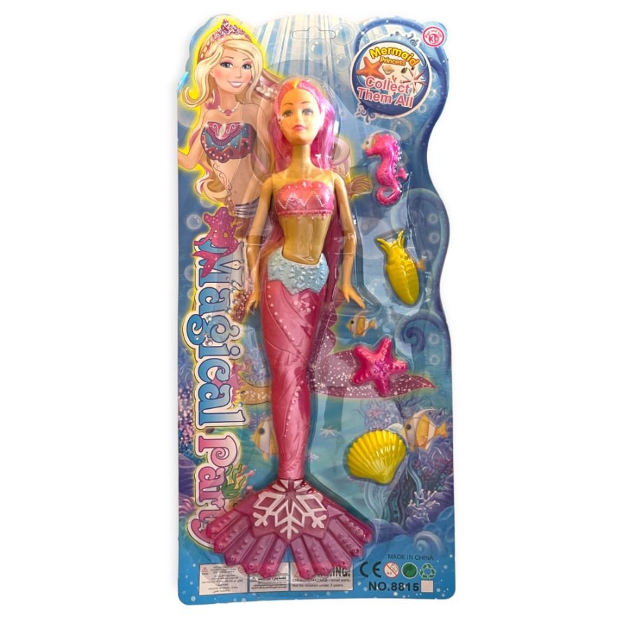 Princess Mermaid Doll With Fish Play Set For Girls – Pink,Green and blue Coloured