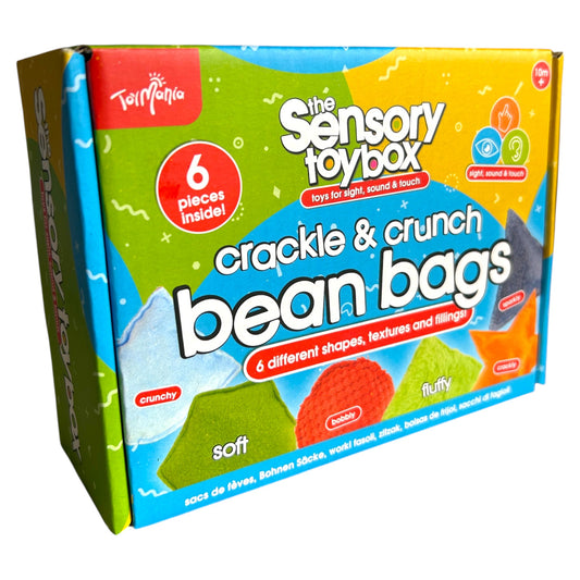 Sensory Toy Box Crackle & Crunch Bean Bags – 6 Piece Tactile Sensory Toy Set for Sight, Sound & Touch - Boys Style