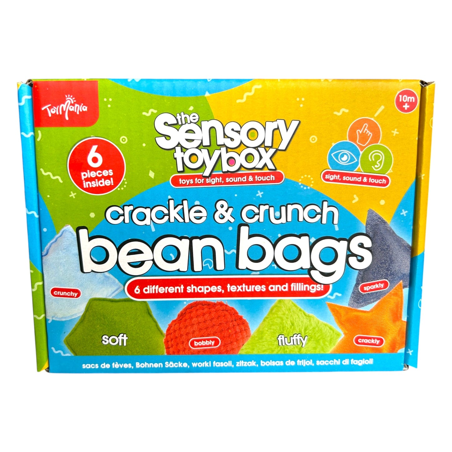 Sensory Toy Box Crackle & Crunch Bean Bags – 6 Piece Tactile Sensory Toy Set for Sight, Sound & Touch - Boys Style