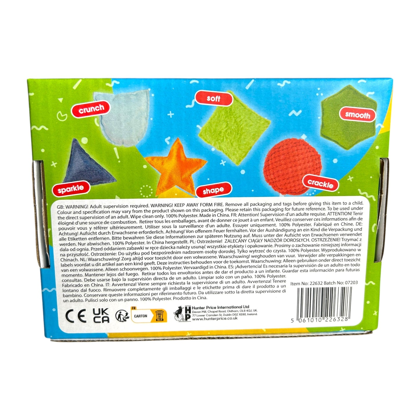 Sensory Toy Box Crackle & Crunch Bean Bags – 6 Piece Tactile Sensory Toy Set for Sight, Sound & Touch - Boys Style