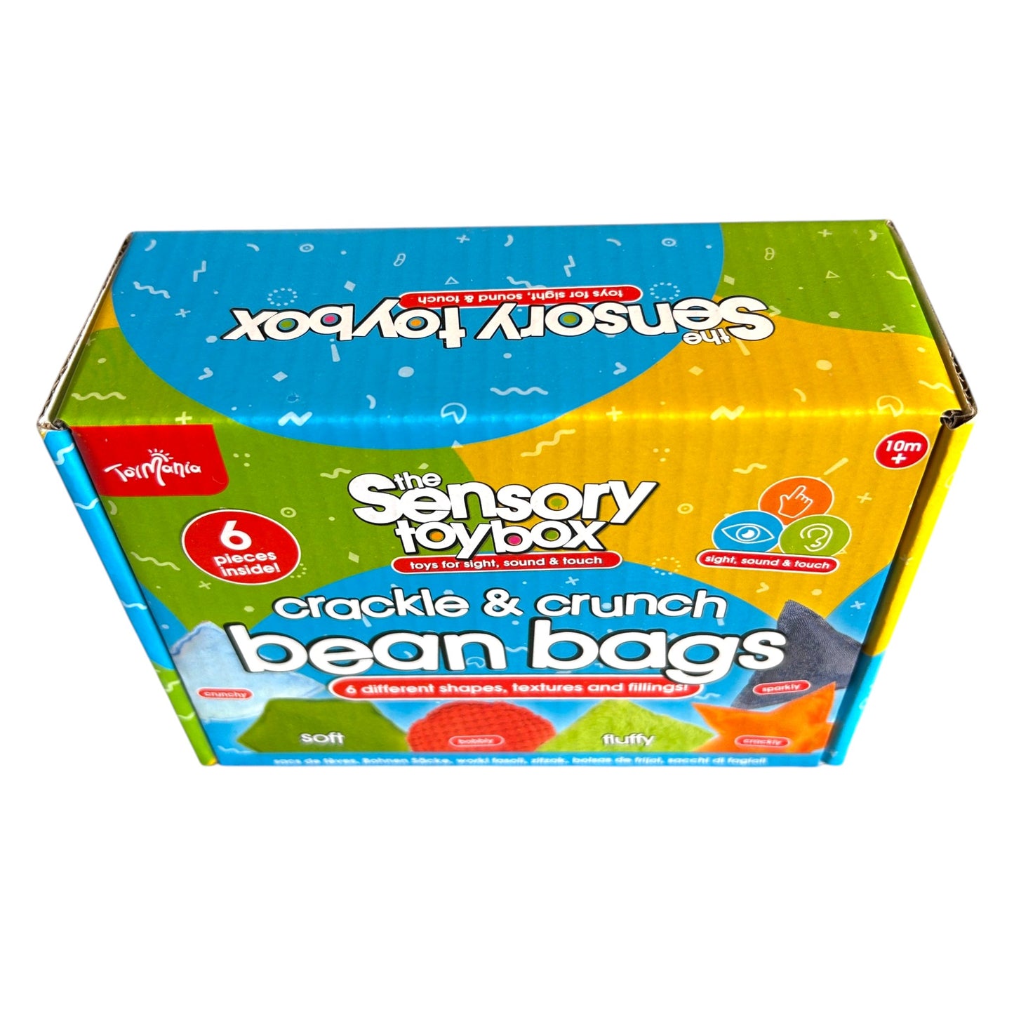 Sensory Toy Box Crackle & Crunch Bean Bags – 6 Piece Tactile Sensory Toy Set for Sight, Sound & Touch - Boys Style