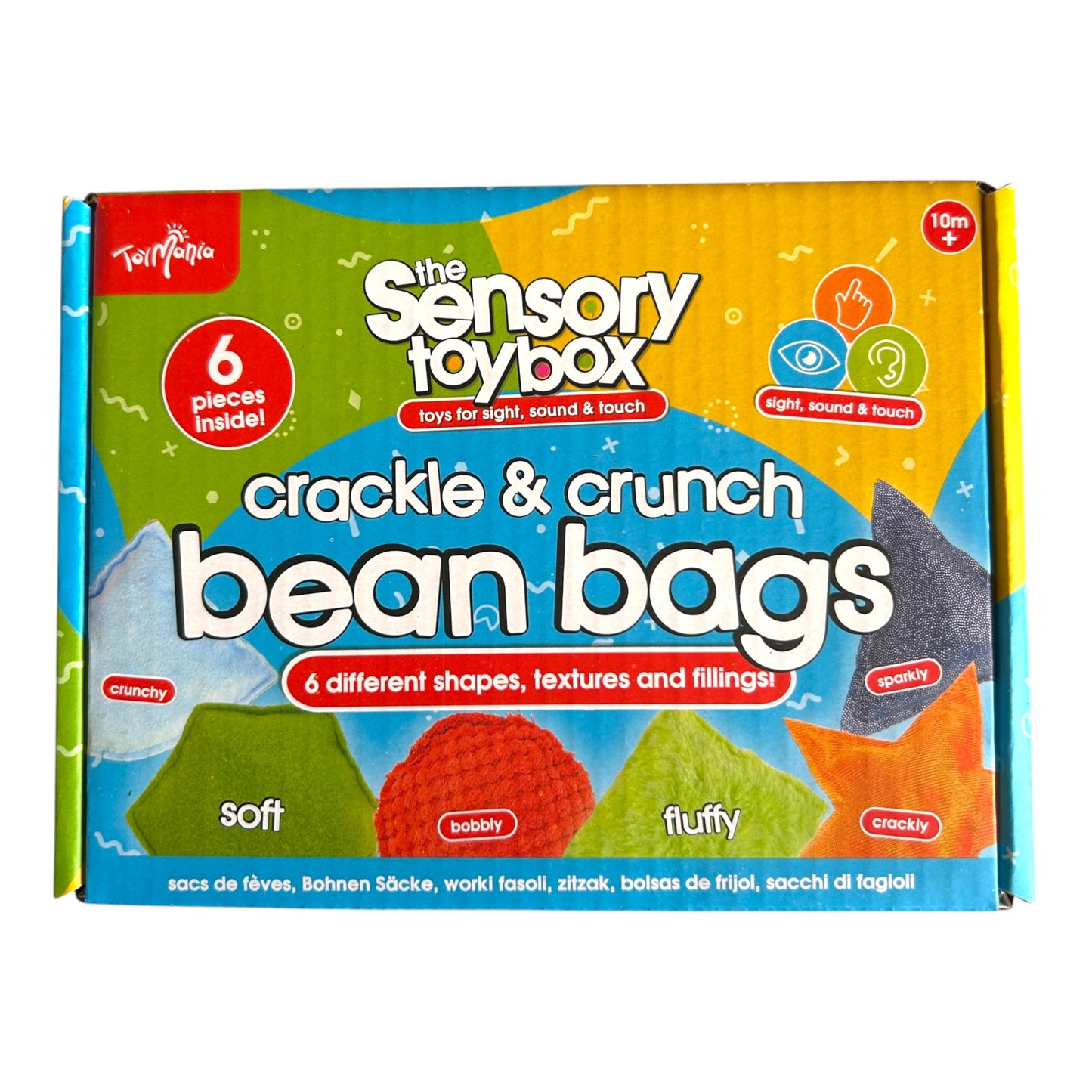 Sensory Toy Box Crackle & Crunch Bean Bags – 6 Piece Tactile Sensory Toy Set for Sight, Sound & Touch - Boys Style