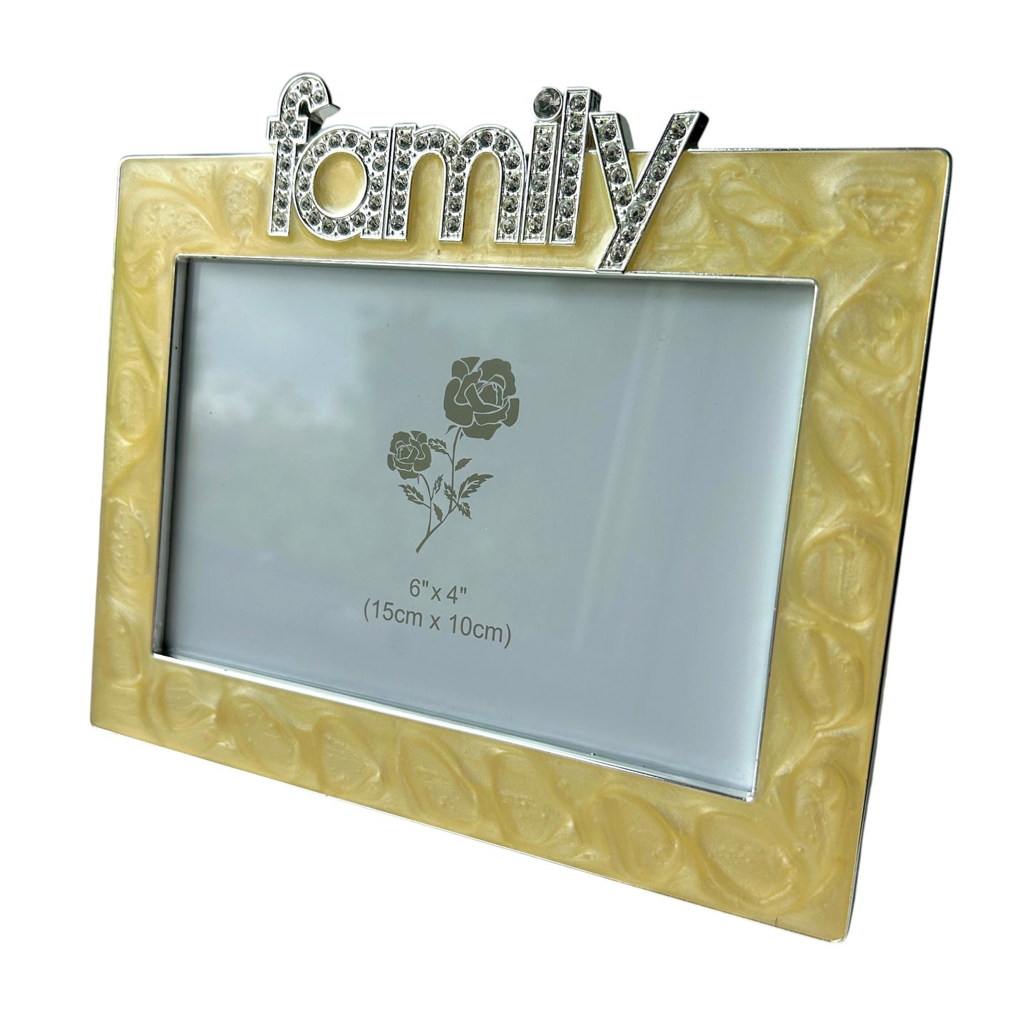 Family Photo Frame - Gold Marble Effect with Diamonte Features 6x4 Frame