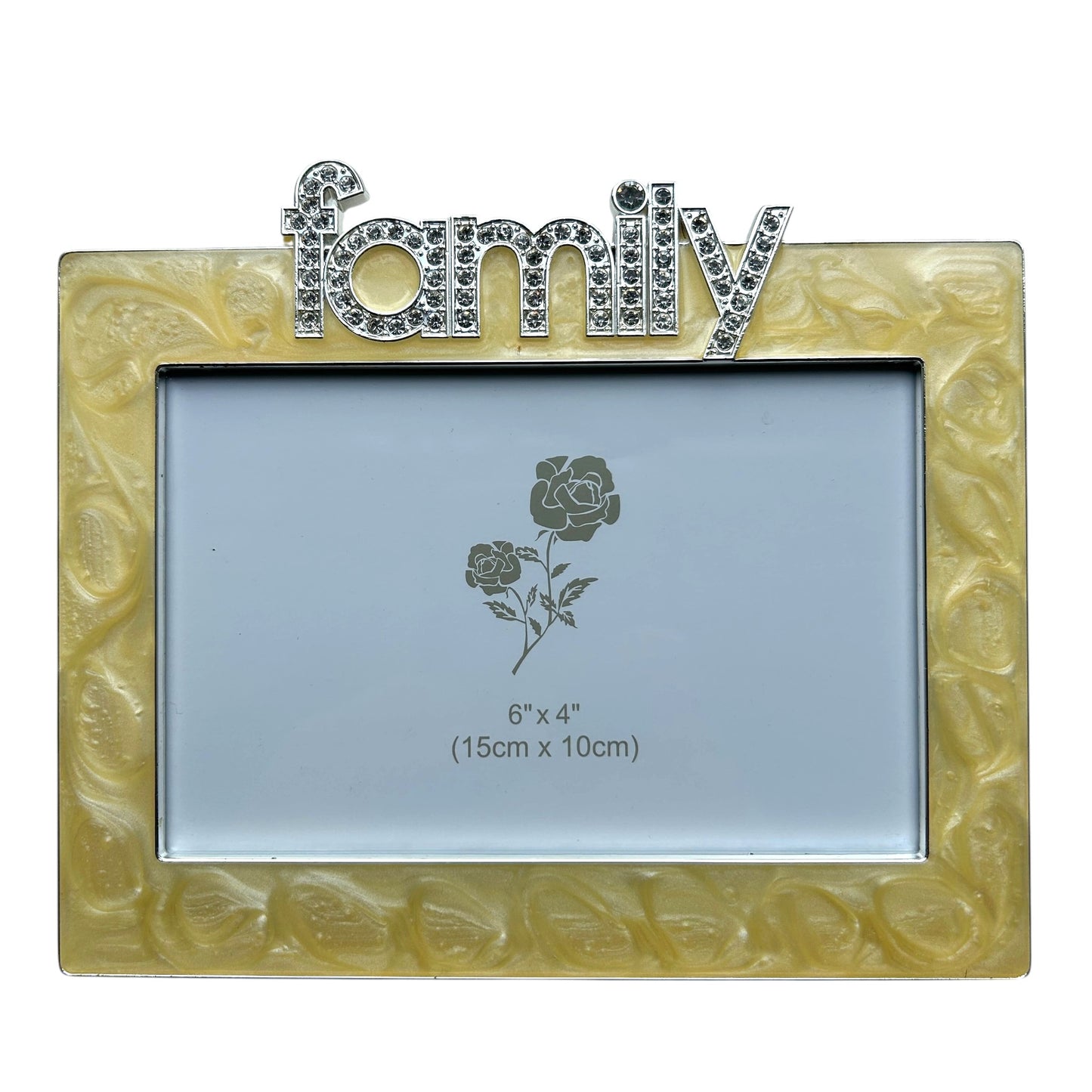 Family Photo Frame - Gold Marble Effect with Diamonte Features 6x4 Frame