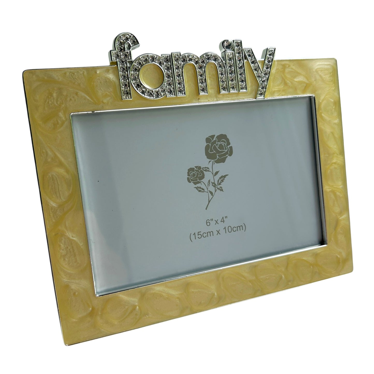 Family Photo Frame - Gold Marble Effect with Diamonte Features 6x4 Frame