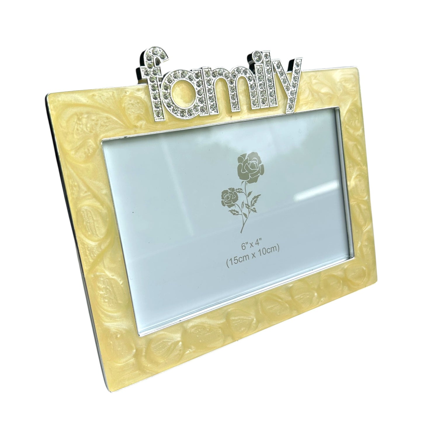 Family Photo Frame - Gold Marble Effect with Diamonte Features 6x4 Frame